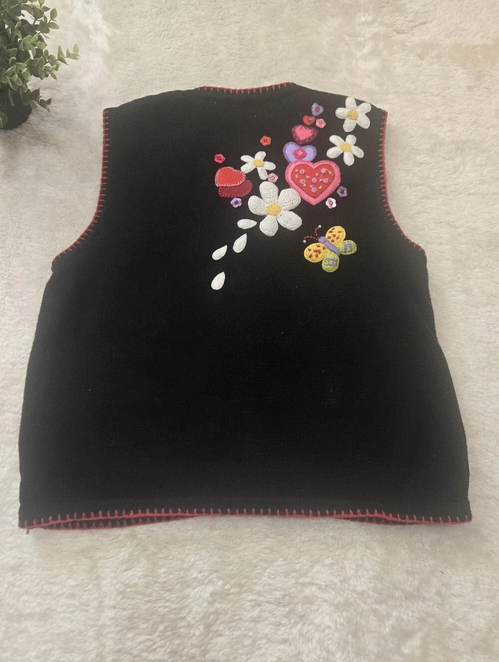 Marisa Christina Black Knit Floral Butterfly Hearts Cottagecore Artsy Vest, M